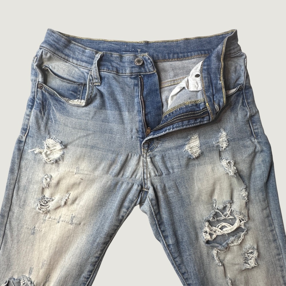 Arizona Jean Co Jeans Mens 33x32 (30x30) Skinny Light Blue Distressed Ripped